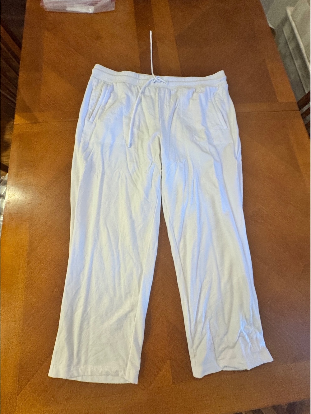 Talbots White Cotton Casual Pants with Drawstring Waist, Size Large 2623